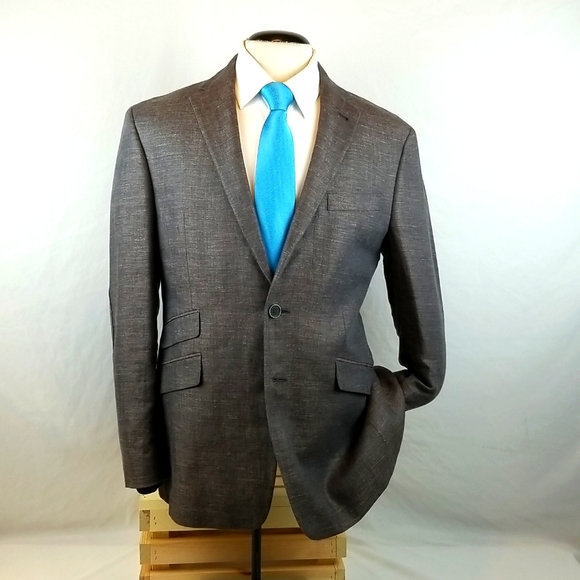 Men's Joe By Joseph Abboud brown herringbone linen sports coat - 40S - Picture 1 of 8